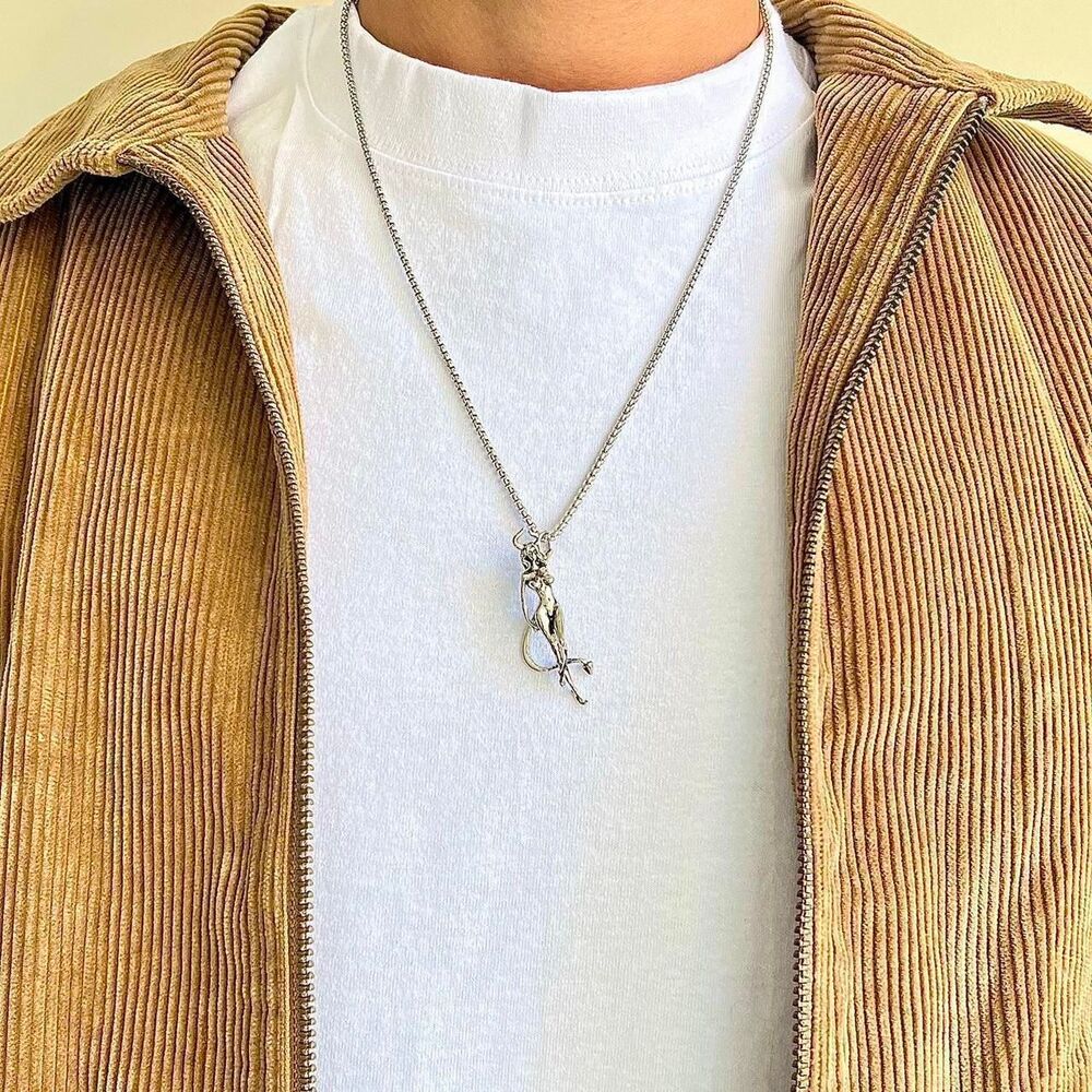 y2k silver heavy metal punk grunge emo devil girl pendant necklace - Picture 8 of 8